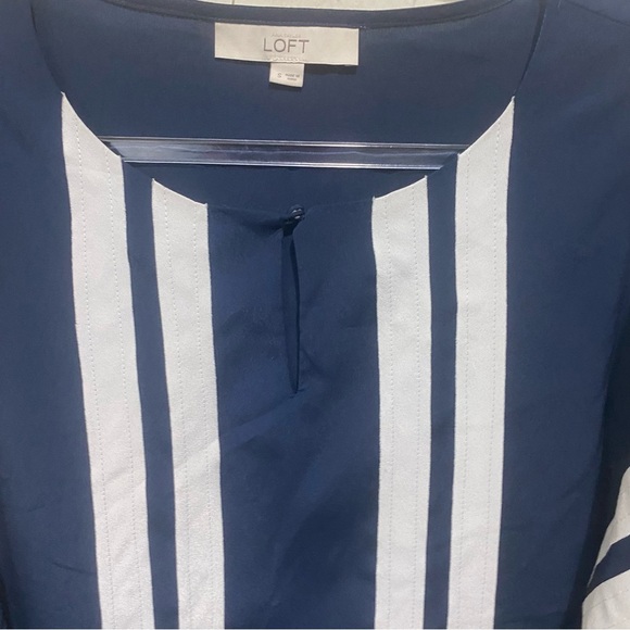 LOFT Blue White Striped Keyhole Neck 3/4 Sleeve Blouse - Picture 3 of 6